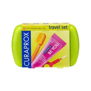 Curaprox Travel Set Green/ Travel Toothbrush/ Interdental Brush/ Toothpaste 10 Ml/ Travel Box