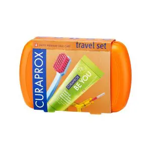 Curaprox Travel Set Orange/ Travel Toothbrush/ Interdental Brush/ Toothpaste 10 Ml/ Travel Box