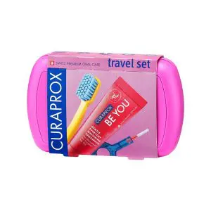 Curaprox Travel Set Pink/ Travel Toothbrush/ Interdental Brush/ Toothpaste 10 Ml/ Travel Box
