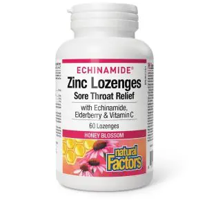 Natural Factors  Zinc Lozenges with Echinamide, Elderberry & Vitamin C, Cherry, ECHINAMIDE 60s