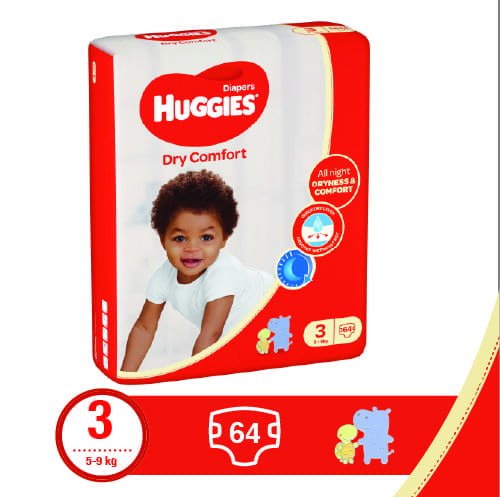 Huggies Jumbo  Dry Comfort Diapers (Size 3) 5-9Kgs 64'S