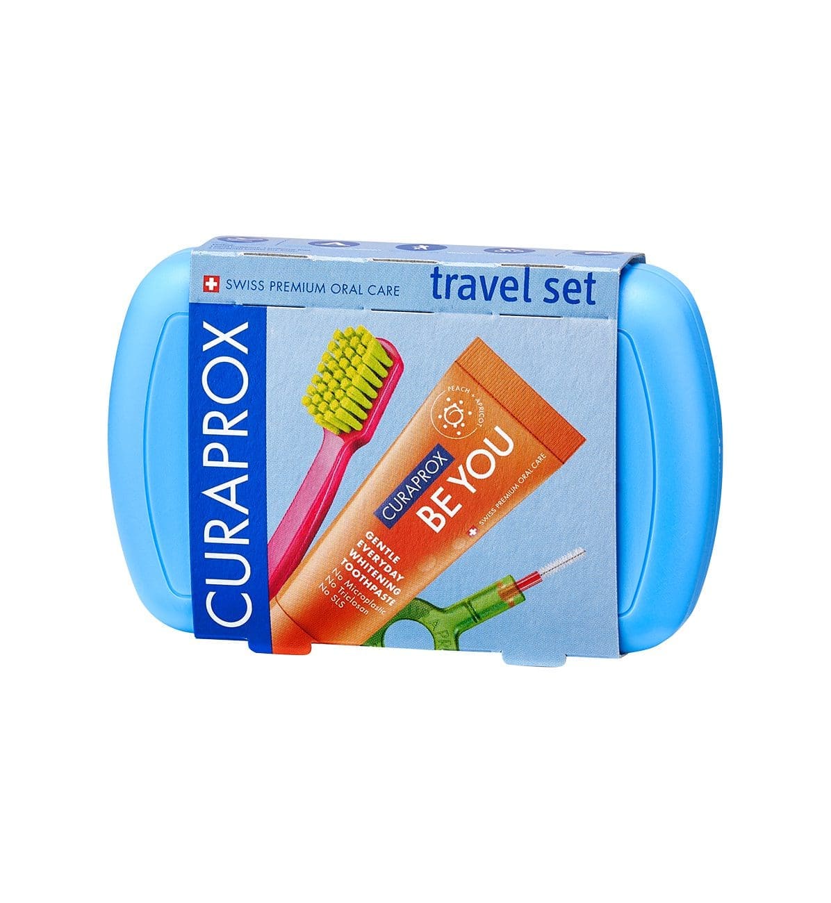 Curaprox Travel Set Blue/ Travel Toothbrush/ Interdental Brush/ Toothpaste 10 Ml/ Travel Box