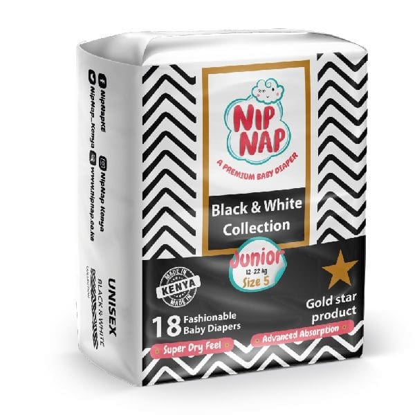 NipNap Baby Diapers Black and White Mid Count Junior - 18s